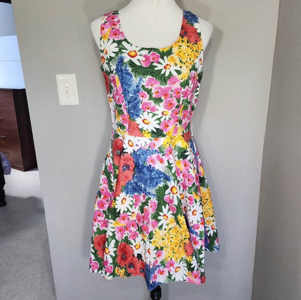 Vintage Robinsons milkmaid dress bright floral sleeveless dress size medium - Picture 2 of 16